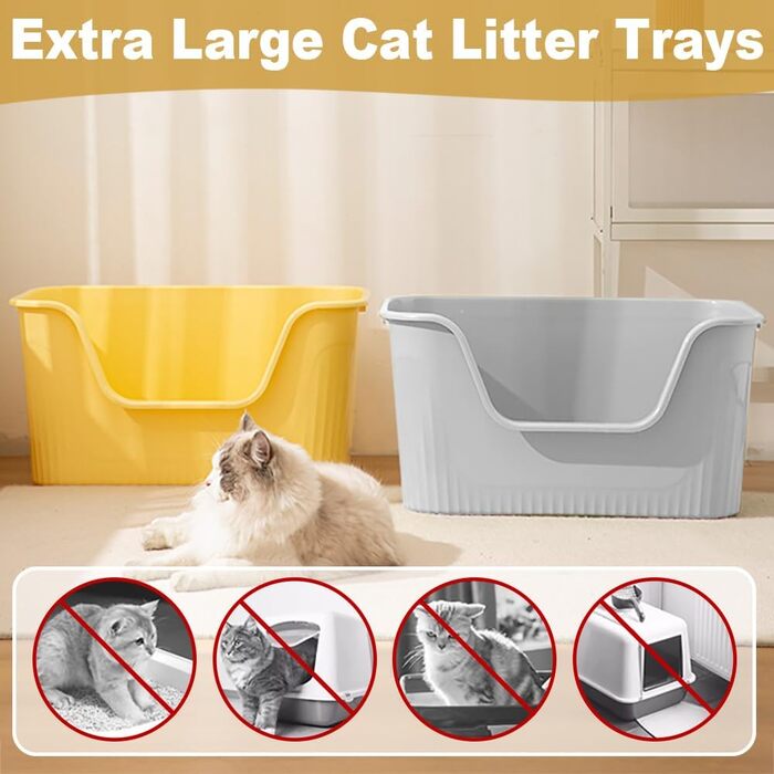 Відкритий лоток для котів Duscdesp 64x45x33 см з високим бортиком, сірий. Великий лоток для котів, без кришки, стійкий до розбризкування, підходить для великих котів та кошенят.