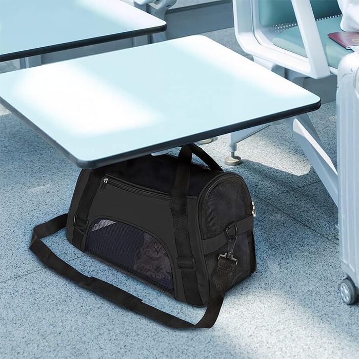 Транспортна сумка для котів та собак, L (50 x 23 x 34 см), чорна, водонепроникна, з сітчастими вікнами