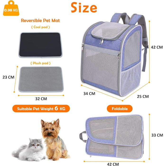 Рюкзак-переноска для собак та котів ALLSOPETS, фіолетовий. З безпечним ременем та світловідбиваючими смугами, для подорожей