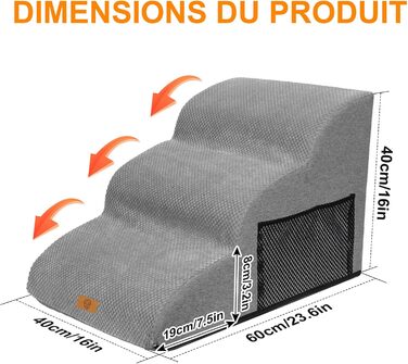 Сходинки для собак Masthome: 3 ступені, 40 см, для маленьких собак та котів, сірі, з губки