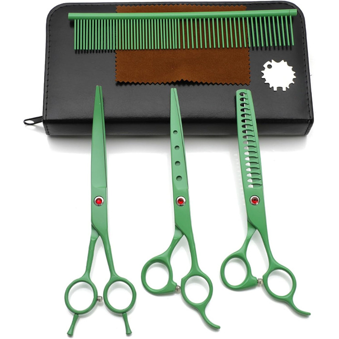 Набір професійних ножиць для собак 4 в 1: прямі, зубчасті, вигнуті ножиці + гребінець. Підходить для собак, котів та інших тварин