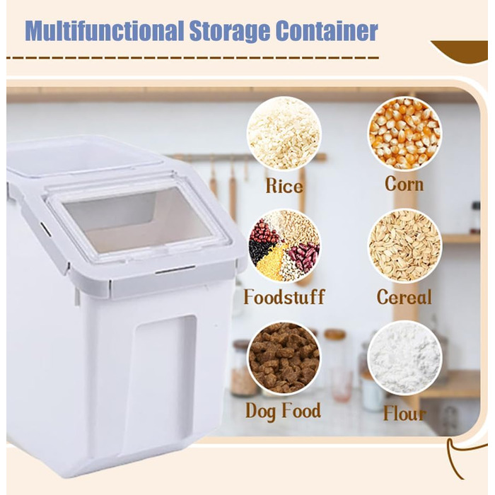 Контейнери для зберігання корму для тварин RUIAN, 2 шт. (сірий, рожевий, зелений) - ємності для сухого корму, зерна, рису, борошна з мірним стаканчиком та лопаткою на коліщатках