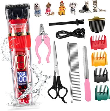 Машинка для стрижки тварин TOYANDONA бездротова з LED-дисплеєм, тиха, миється, багатофункціональна для собак та котів. З регульованими насадками-гребінцями