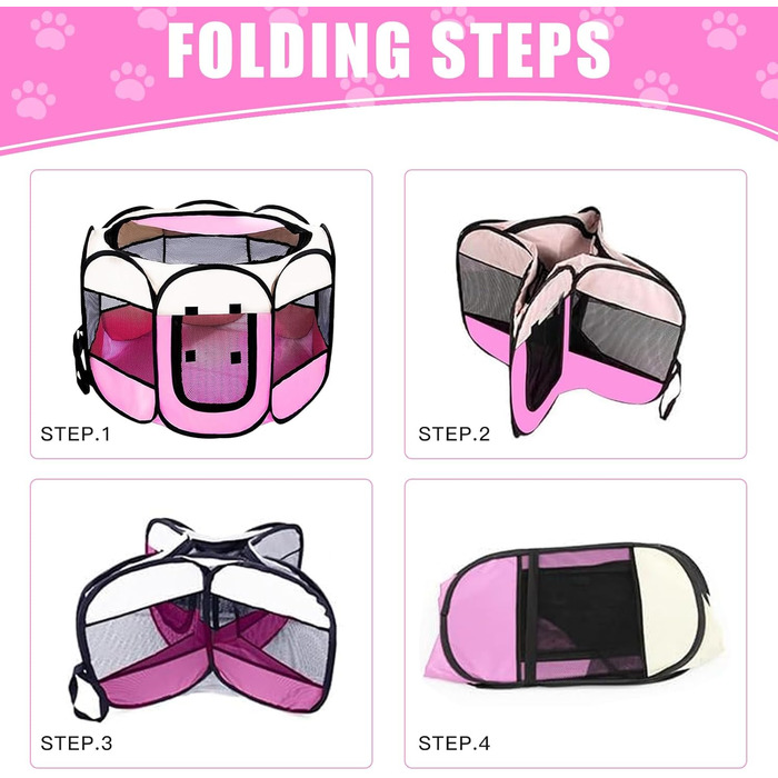 Складана переносна вольєр для цуценят та собак, 74x74x43 см, рожевий, 8 м. Водонепроникний вольєр для собак, котів та кроликів