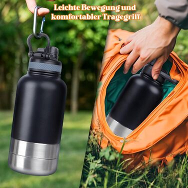 Водяна пляшка для собак на прогулянках, 1000 мл, нержавіюча сталь, з портативною мискою. Ідеально для подорожей та активного відпочинку.