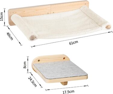 Крісло-гамак для котів на стіну, гамак для котів, міцний гамак для котів на стіну до 35 кг, кліматична стіна для котів, ліжко для котів для сну та відпочинку - 61 * 40 * 15 см – білий