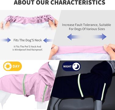 Дощовик для собак PETCUTE з капюшоном, водонепроникний, з світловідбиваючими смугами, регульований, для малих, середніх та великих собак, рожевий S