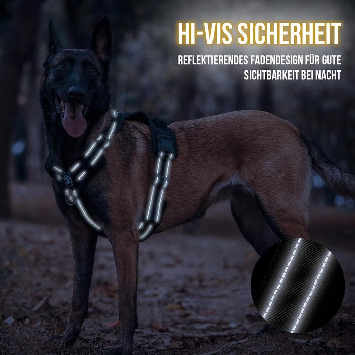 Шлейка для собак OneTigris Diesel, тактична, чорна, розмір L, м'яка підкладка, з ручкою та 3 D-кільцями, для середніх та великих собак