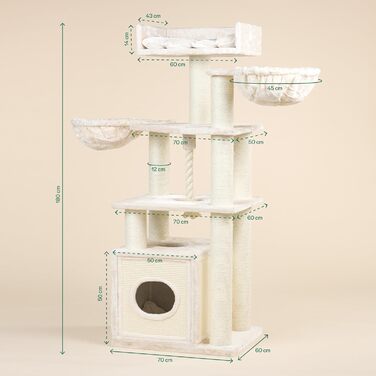 Дряпка для великих котів RHRQuality Cat Relax Plus з товстими сизалевими стовпами 12 см, кремова, з тунелем
