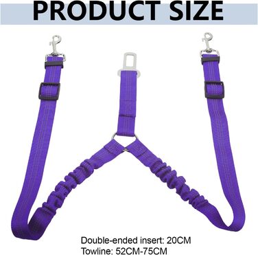 Ремінь безпеки для собак у машину, подвійний, еластичний, регульований, з амортизатором та карабіном для маленьких та середніх собак (фіолетовий)