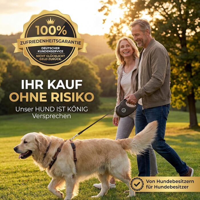 Рулетка для собак HUND IST KÖNIG 8м, висувна поводок до 50 кг, чорна