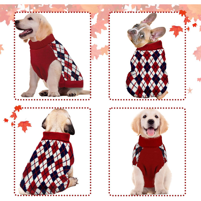 Теплий в'язаний пуловер для собак та котів, розмір L, червоно-синій, з візерунком 