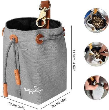 Сумка для корму для собак, канвас, з кліпсою та шнуром, для тренувань собак (сіра)