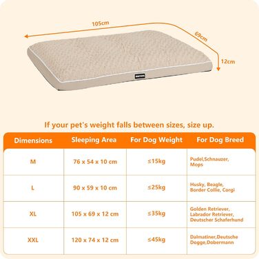 Ортопедичне ліжко для собак, матрац для собак з двоярусним дизайном, миється, знімний кошик для собак, 90 см для собак маленьких та середніх порід (105 x 69 x 12 см, бежевий)