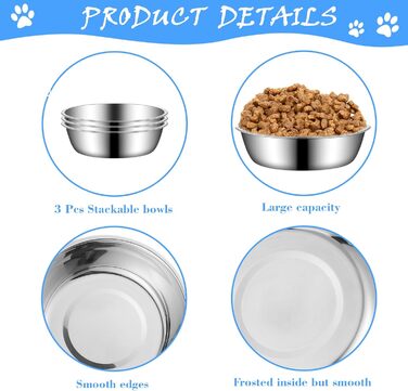 Набір мисок для котів з нержавіючої сталі, 3 шт. Підвищені миски для котів, цуценят та тварин, миски для корму та води