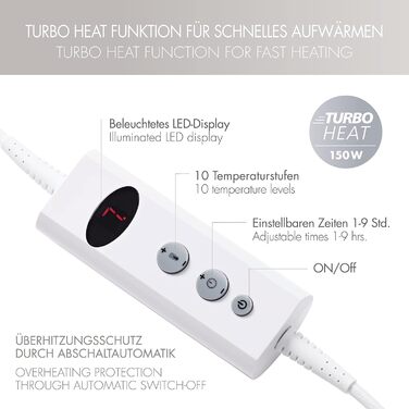 Електрична гріюча ковдра Promed з автовимкненням, 180x130 см, 10 температурних режимів, для шиї, плечей та спини (сіра/біла)