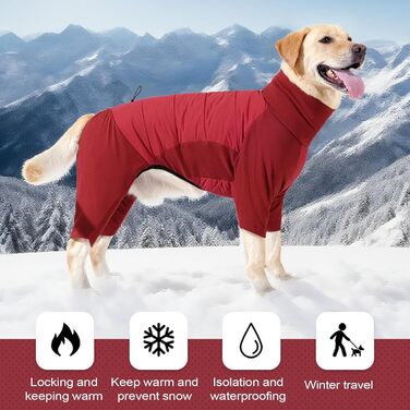 Водонепроникний зимовий одяг для собак: теплий, вітронепроникний, з високим коміром. Розміри M та XL. Червоний колір. Підходить для прогулянок, походів та кемпінгу.