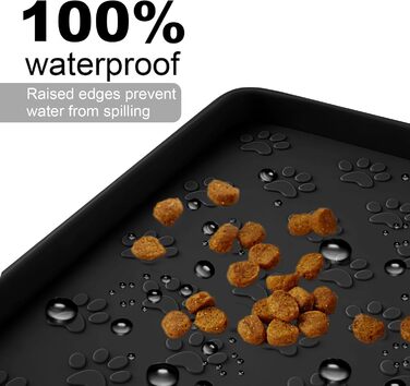 Силіконовий килимок для корму собак та котів, 54x38 см, чорний, з принтом лапок - MOACC