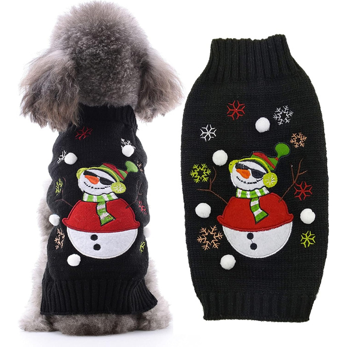 Святий Вечірній Пуловер для Собак, Милий Олень, Пуловер для Домашніх Тварин, Теплий, Середніх та Великих Собак та Кішок (XXL) (L, Чорний Сніговик)