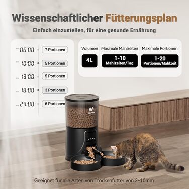 Автоматична годівниця для котів і собак IMIPAW 4L з WiFi 2.4G, керування через додаток, програмований диспенсер сухого корму, для 2 тварин, 1-10 прийомів їжі на день, із вологопоглиначем