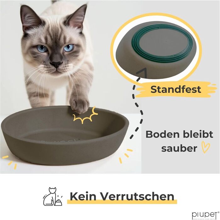 Набір мисок для котів PiuPet® 2 шт. | Миски для котів, неслизькі, для корму, 230 мл, сірі