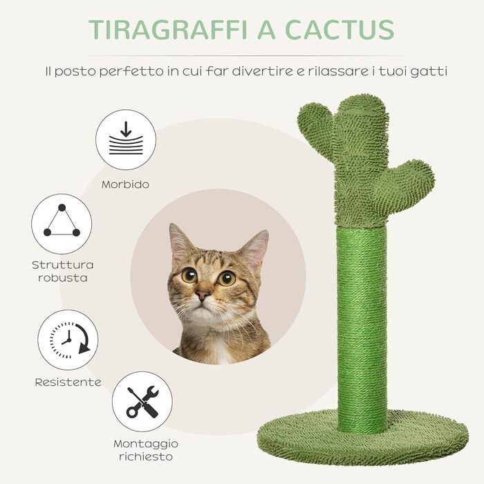Дряпка для котів PawHut у формі кактуса, сизаль, дерево, 65 см, зелена
