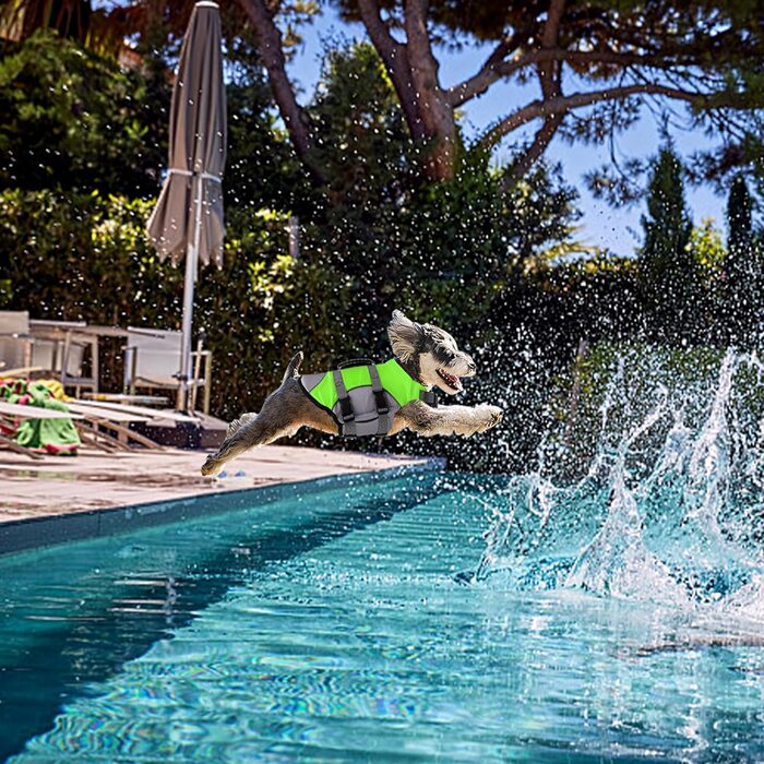 Жилет для плавання собак, світловідбиваючий, регульований, з ручкою для рятування. Підходить для плавання та катання на човні. Безпечний жилет для собак маленьких, середніх та великих порід (Зелений, Small)