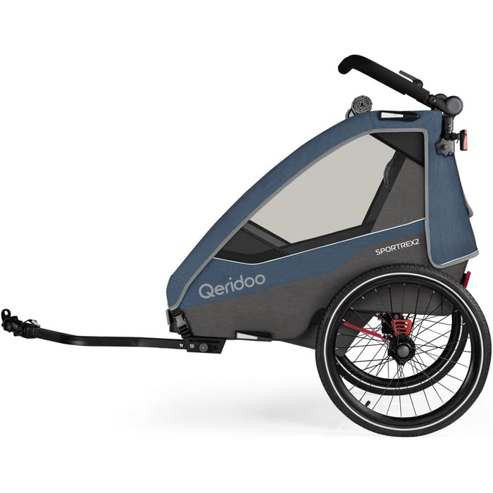 Qeridoo Sportrex 2 Limited Edition Jeans Blue: Дитячий велопричіп для 2 дітей, 360° обертове колесо, захист голови