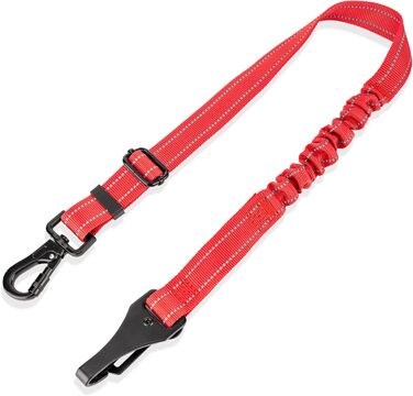 Авторемень для собак у машину, безпечний ремінь для собак на заднє сидіння, регульований авторемень з еластичною амортизацією та металевим карабіном (червоний, 60см, 1 шт.)