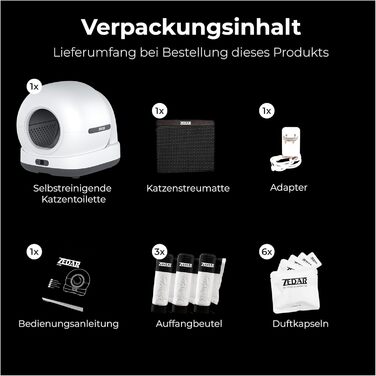 Автоматичний лоток для котів Zedar K1200 з самоочищенням та додатками – включає килимок та 3 рулони пакетів – 82л, XXL