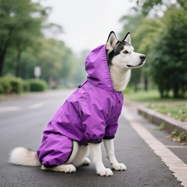 Водонепроникний дощовик для собак Idepet, дощова куртка для собак, захист від вітру та води, з капюшоном, зелений (M, Lila)