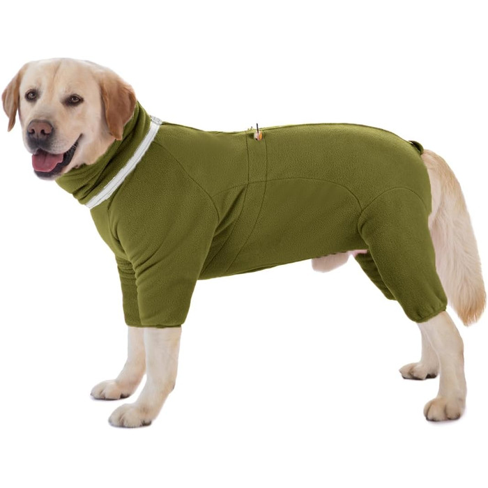 Зимовий комбінезон для собак, теплий, непромокальний, з D-поточкою та світловідбиваючими смугами, розмір M, оливковий колір