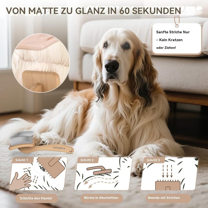 Набір для догляду за шерстю собак та котів Slicker Bürste Hund – 3 предмети: щітка Slicker, гребінь для підшерстка та гребінь з нержавіючої сталі. Підходить для довгошерстих порід: Golden Retriever, Labradoodle, Пудель. (Дуб)