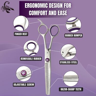 Ножиці для грумінгу собак та домашніх тварин Kenchii Scorpion, 46 зубців, преміум-сталь, японська якість