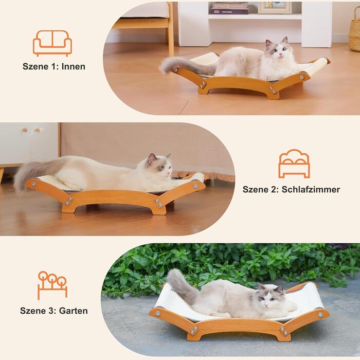 Кігтеточка-ліжко для котів з сизалю, масивне дерев'яне ліжко-гамак, кігтеточки, стійка для дряпання, великі коти, меблі для котів