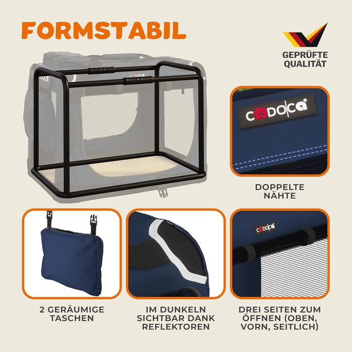CADOCA® Розкладна переноска для собак L 70x52x50 см, міцна, дихаюча, для подорожей в авто, синього кольору