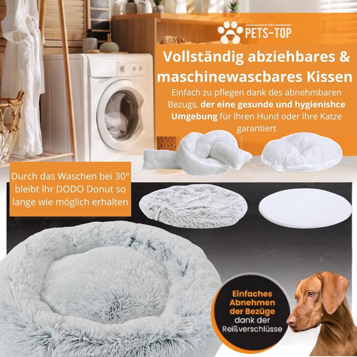 Ліжко для собак і котів PETS-TOP, плюшеве, 60 см, перлово-сіре, знімний чохол, для малих порід