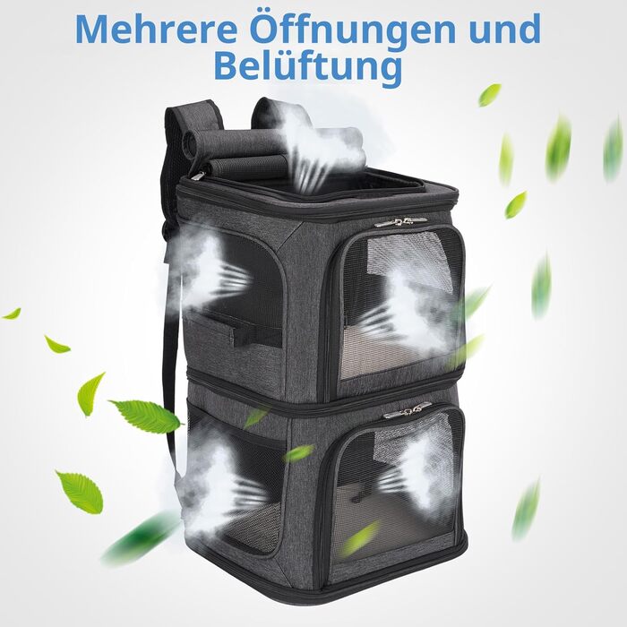 Рюкзак для котів та собак FASRIOU на 2 тварини до 12 кг, чорний, з матом та сіткою