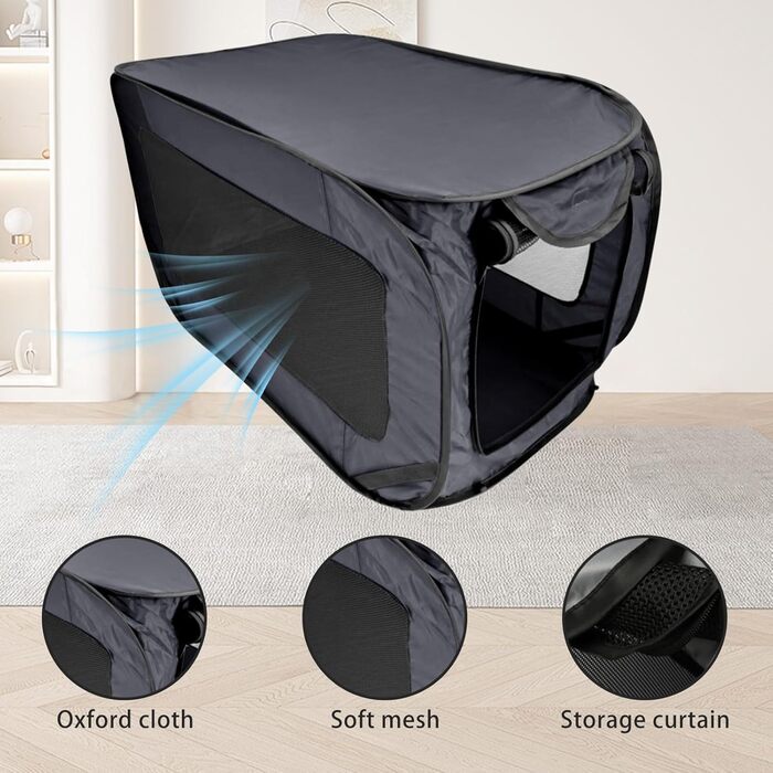 Транспортна переноска для собак та котів, складана, 92×52×52 см, сіра. Міцна переноска з оксфордської тканини з подвійними дверцятами, для подорожей та дому. Підходить для тварин до 29,5 кг