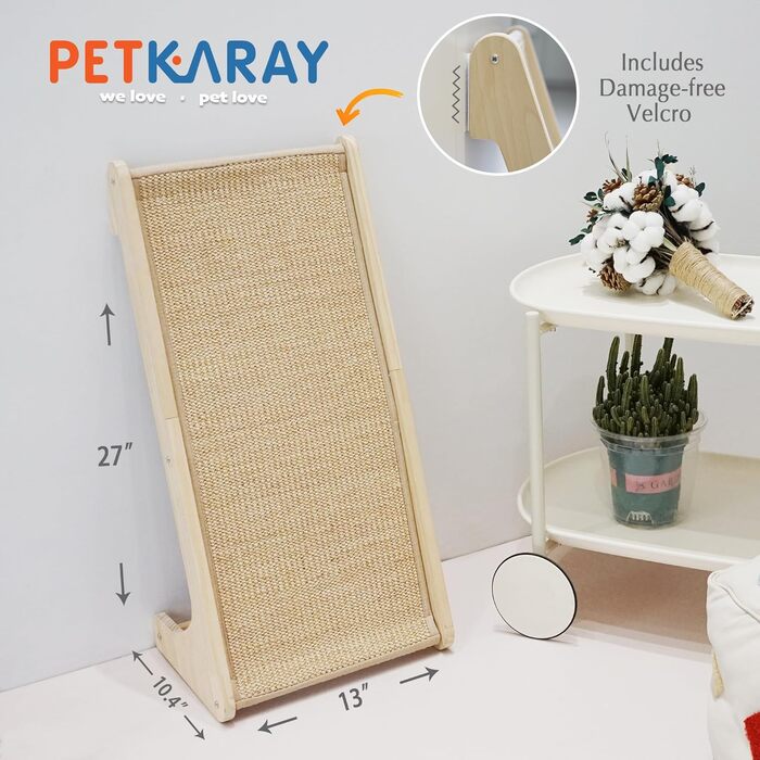 PETKARAY Кігтеточка для котів, L-подібна, велика, з сизалю, настінна, з котячою м'ятою, захист меблів