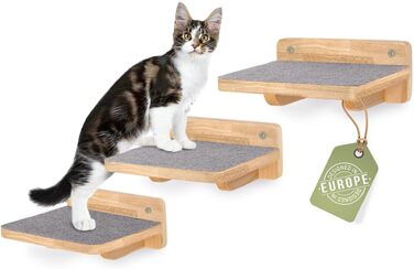 WOOWOOD® Драпалка для котів на стіну: Комплект з 3-х сходинок для лазіння | Комплекс для котів | Драбинка для котів | Настінна драпалка XL (Натуральний темний)