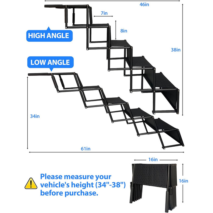 Сходинка для собак у машину, 5 сходинок, складана, для SUV та вантажівок, висота 86-96,5 см, антиковзаюча поверхня, підтримує до 68 кг