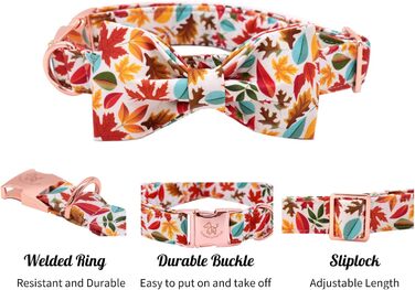 Елегантний ошийник для собак Herbst-Hundehalsband з бантиком, унісекс, регульований, м'який, для великих собак, 1 шт., листя клена