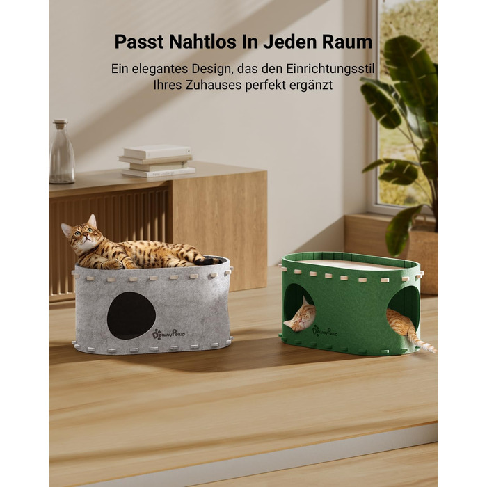 Кігтеточка-будиночок для котів DownyPaws з фетру, 2-ярусна, 50x33x50 см, для ігор та відпочинку, теплий дизайн, захист кігтів, білий