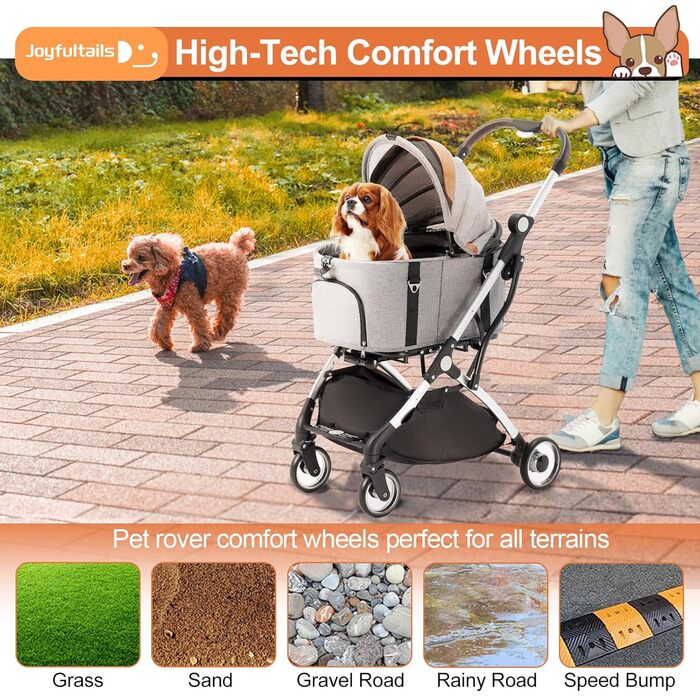 Візок для собак 3 в 1, до 15 кг, сірий. Візок для собак та котів, складний, з сумкою-переноскою, для маленьких та середніх тварин. З дощовим захистом