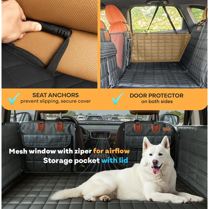 Захисний чохол на сидіння для собак APetsPlanet, жорстка основа, водонепроникний, з кишенею, для авто, позашляховиків, сімейних авто, чорна шкіра, з накладками на двері