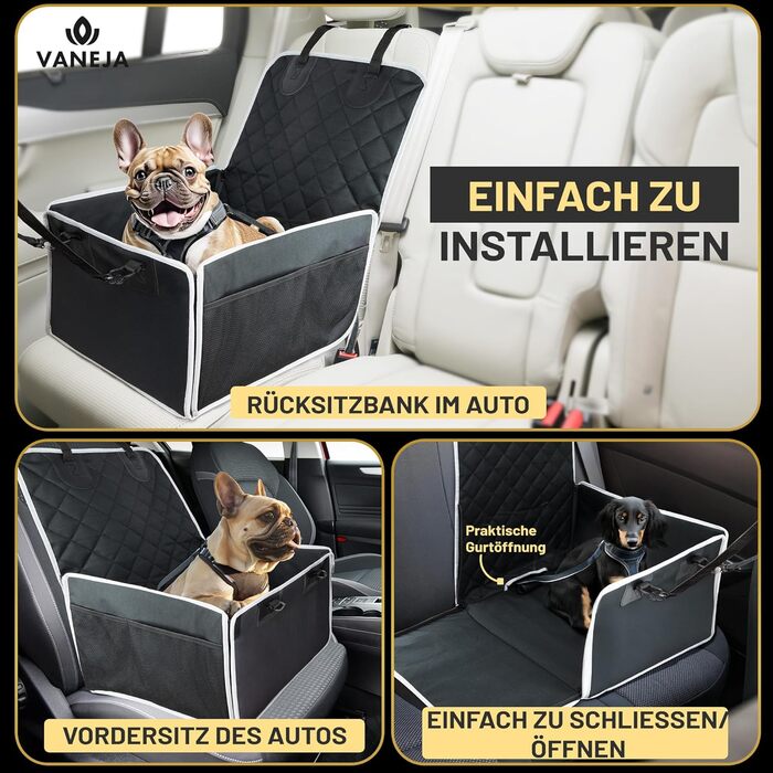 Автокрісло для собак VANEJA: безпечне та зручне автокрісло для маленьких собак, чорного кольору, з водонепроникним кошиком та фіксаторами, TÜV-сертифіковане