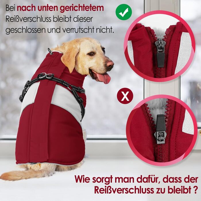 Теплий зимовий одяг для собак AOFITEE: куртка, жилет, водонепроникний, для великих порід (лабрадор, віндгорн, голден ретрівер), 2XL, бордовий