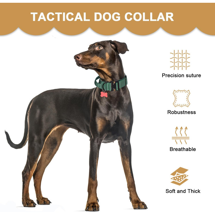 Тактичне обплетене нашийник для собак Vivi Bear, нейлон, контрольний захват, великі породи, зелений (L)