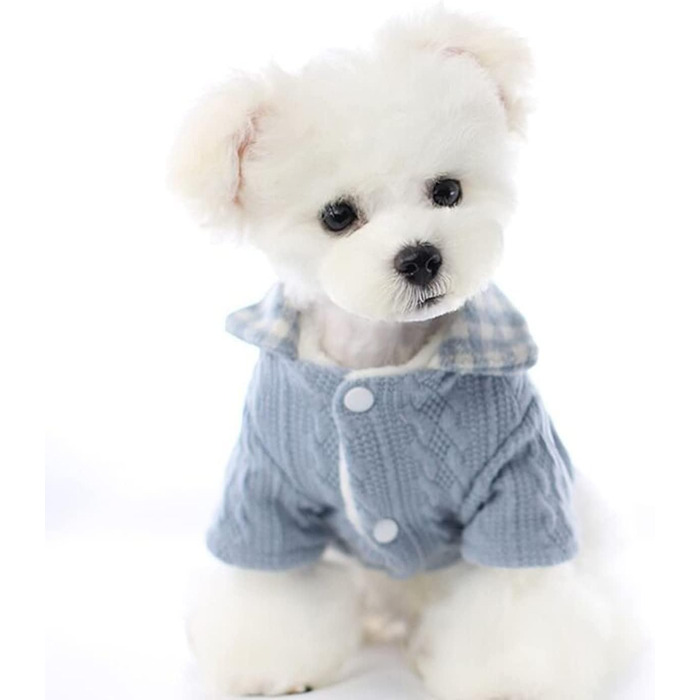 Теплий зимовий светр для собак та котів. М'який, зручний, з рукавами. Підходить для маленьких та середніх порід (Бічон). Колір: блакитний. Розмір XS